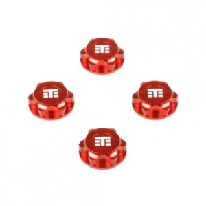 Tekno RC TKR5116BR – Radmuttern (T-Logo, 17 mm, gezahnt, rot ano, M12 x 1,0, 4 Stück)